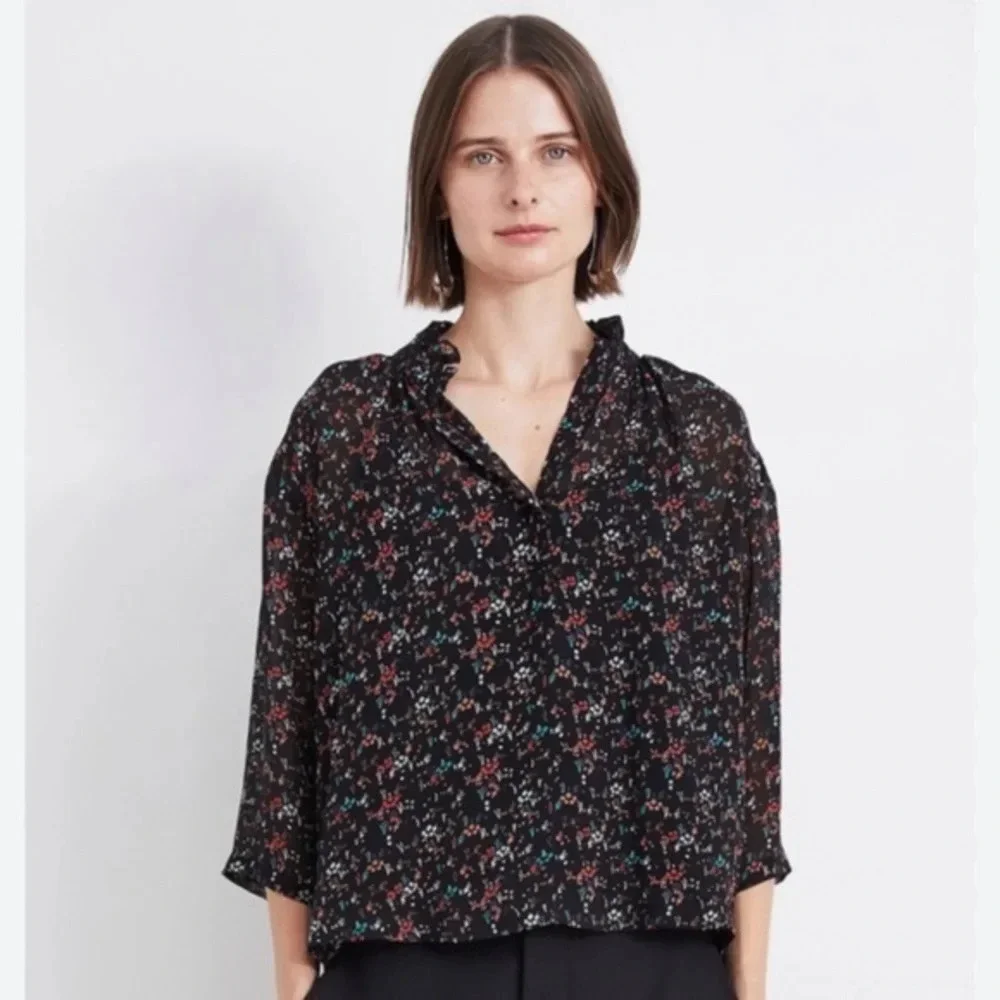 Apiece Apart SHIRRED ZADAR TOP BRUSH PRINT BLACK MULTI